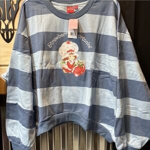 Strawberry Shortcake Blue Striped Crewneck Sweatshirt